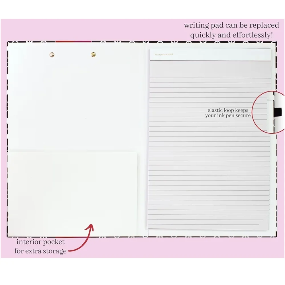 NWT Kate Spade Black Spade Flower Clipboard Folio includes Notepad